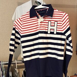 Tommy Hilfiger Red and Navy Striped Polo